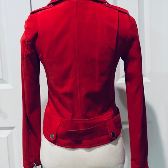 EACHOTHER CHERRY RED SUEDE MOTO JACKET - SIZE 38 - Picture 9 of 9